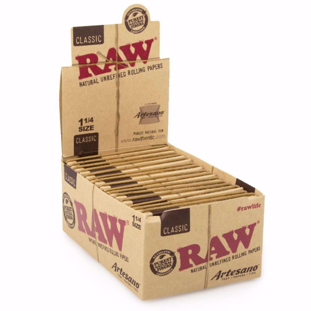 RAW 1 1/4 SIZE ARTESANO NATURAL UNREFINED ROLLING PAPERS + TIPS + TRAY ...