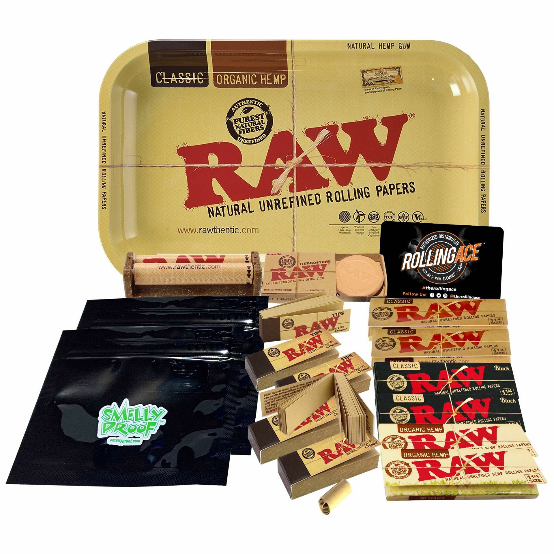14 Pack RAW BLACK Rolling Papers Bundle KING SIZE with BLACK Metal Tray More! 