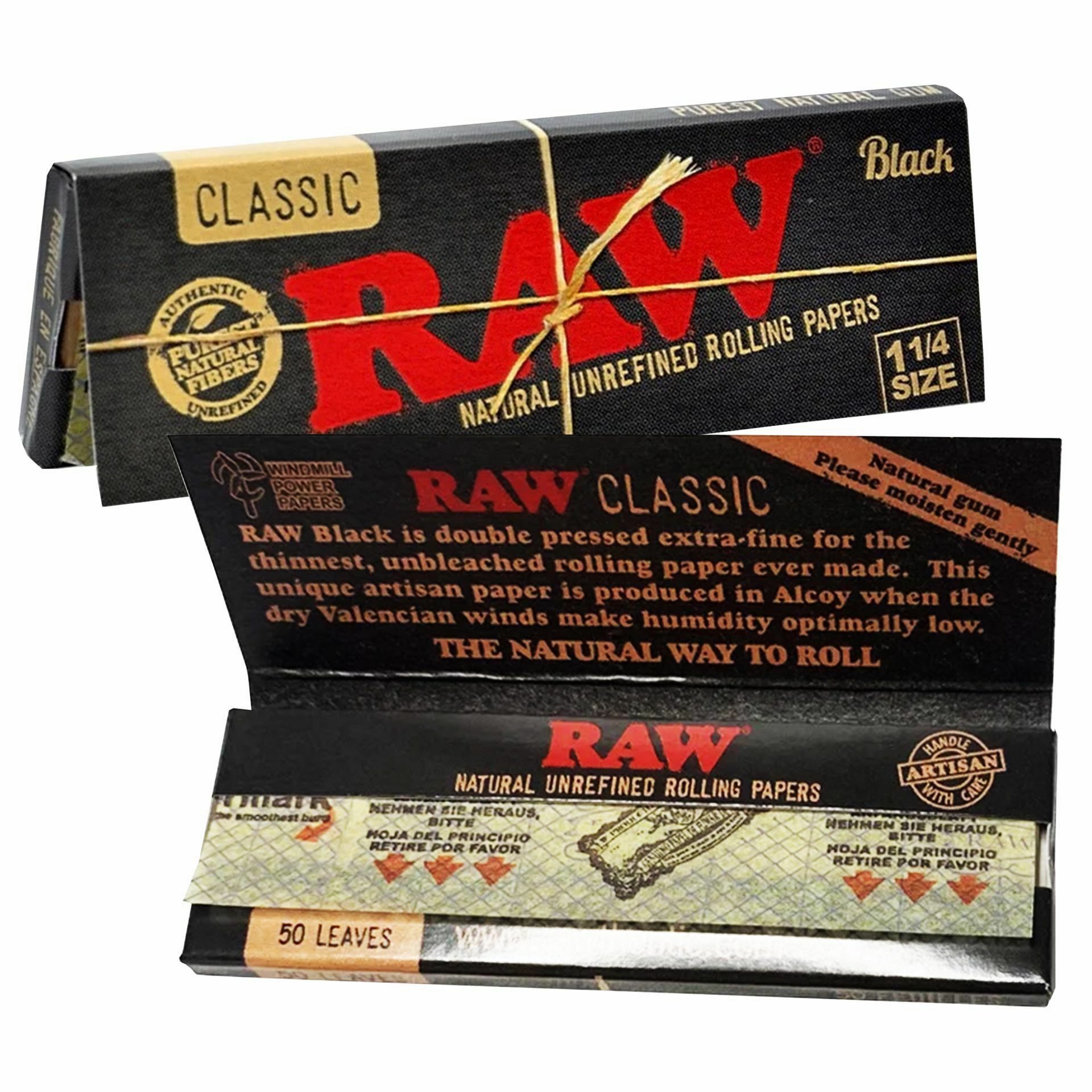 Raw 1 1/4 Rolling Papers Black Bundle Rolling Ace
